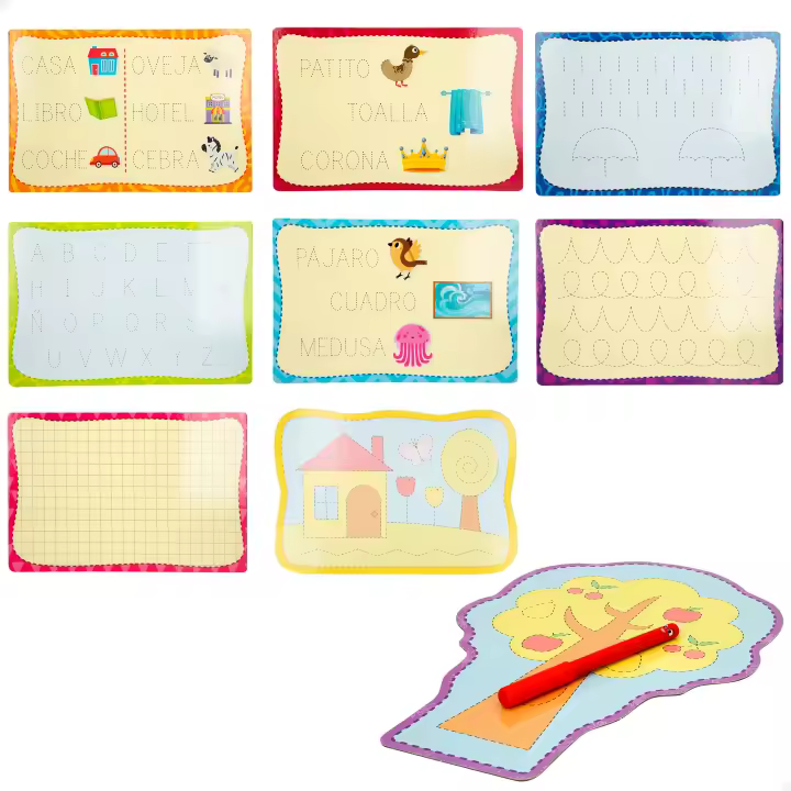 Juego Montessori Lisciani Escuela de escritura para aprender a escribir con pizarras y bolígrafo borrador - 1