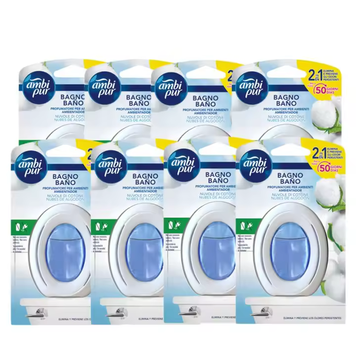 Ambi Pur |  Eliminación Y Prevención Continua De Malos Olores En El Cuarto De Baño Nubes De Algodón  8 unidades - 1