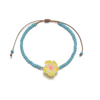 Anklet De Mujer Hecho a Mano Con Flores Tejidas Y Cuentas De Cerámica Suave Estilo De Playa Para Vacaciones - details 4