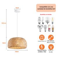 Lámpara Colgante De Bambú Natural Tejido a Mano E27 Candelabro De Paja Rattan Iluminación De Pendiente Para Sala De Estar Dormitorio Hotel - details 8