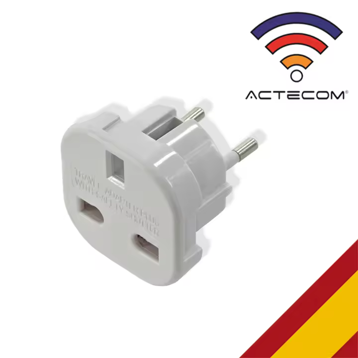 Actecom Adaptador Enchufe 3 Pin UK Inglés Reino Unido Tipo G a 2 Pin Europeo UE Modelo C E F Universal Adapter Corriente - 1