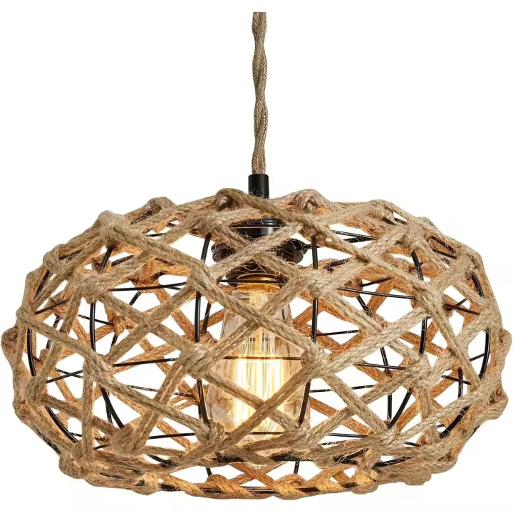 Lámpara colgante Bohemia rustica Tejida a mano con cuerda de cáñamo, cesta de ratón, lámpara colgante de mimbre, lámparas retro deportivas Para pasillo, entrada, Cocina, Isla, comedor (bombilla no incluida) SSITE - 1