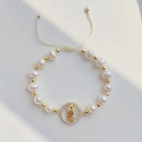 Pulsera De Perlas De Agua Dulce Virgen María Para Mujer Joyería Cristiana Con Encanto Regalo Para Amigos Pulsera De Cuero Genuino Con Cierre De Correa - details 4