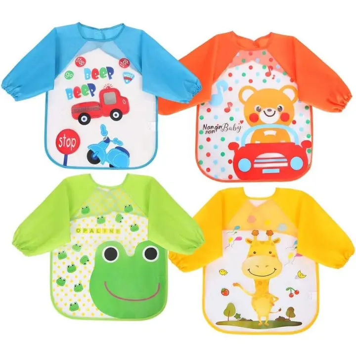 4pcs Delantal Ropa Babero Impermeable Infantil Para Pintar Con Mangas Largas De Bebé Unisexo Niños Niñas 6 Meses A 3 Años Edad - 1