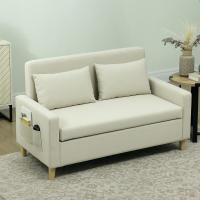 HOMCOM Sofá de 2 Plazas Tapizado en Lino Sintético con Espacio de Almacenamiento, Sofá Moderno con 2 Almohadas, Bolsillo y Patas de Madera, Carga 240 kg para Dormitorio, Salón 135x71x84 cm - details 2