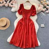 Vestido Elegante Para Mujer Verano 2024 Manga Suelta Vintage Fiesta Moda Coreana Vestidos A-Line Cuello Cuadrado Midi Sin Capucha - details 6