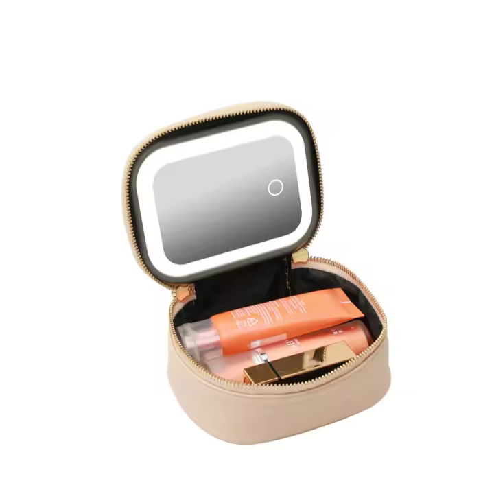 Bolso De Maquillaje Recargable Con Espejo LED Pantalla Táctil Compacta 3 Luzes Coloridas Material PU Estilo Casual - 1