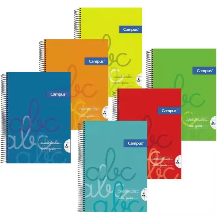 Campus - Cuadernos A4 Cuadrícula Pauta 4x4mm y 3x3mm , Tapa Dura, 80 hojas, Pack de 6 blocs perfectos para uso escolar, aprender a escribir y hogar, Colores Surtidos (6 unidades) - 1