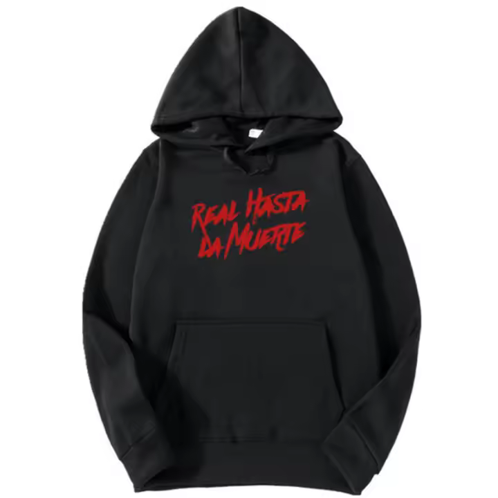 BCC Sudadera con capucha negra o blanca Real Hasta la Muerte Anuel Impresion Premium 50% algodón 50% poliéster 300 grs Unisex - 1