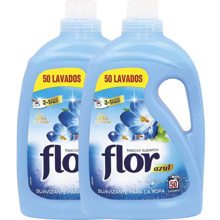 Flor - Suavizante para la ropa 2L Aroma Azul - 50 lavados Pack Ahorro X2 total 100 LAVADOS【ROUA】 - 1
