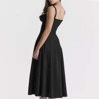 Vestido De Playa Para Mujer Con Estampado Floral Cuello Cuadrado Ajuste Frontal Y Abertura En Pierna Midi Polyester Sin Mangas Vestido De Noche - details 37