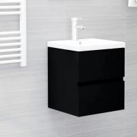 vidaXL Mueble con lavabo madera contrachapada en color Negro/Roble ahumado/Blanco y más | almacenamiento funcional diseño moderno para baño dormitorio sala - details 0