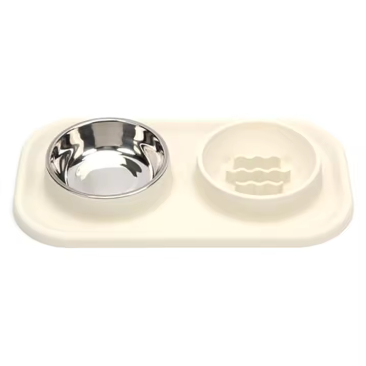 Juego de Plato de Alimentación Lento para Gatos y Perros de Silicona Antideslizante Plato de Acero Inoxidable con Alfombra de Alimentación - 1