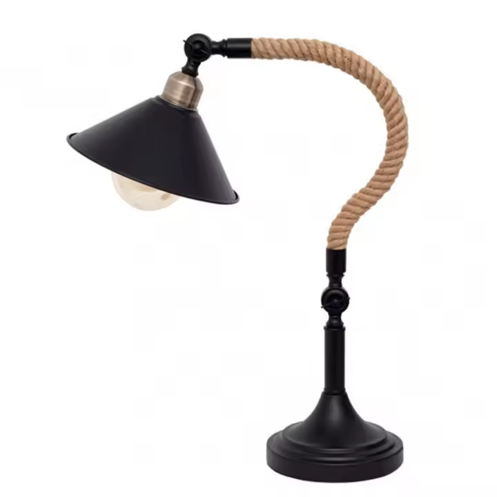 Lámpara de Mesa FABRILAMP Sobremesa Cabo 1xe27 Negro Cuerda De Cañamo 57x21,5x33 Cm - Diseño Moderno - 1