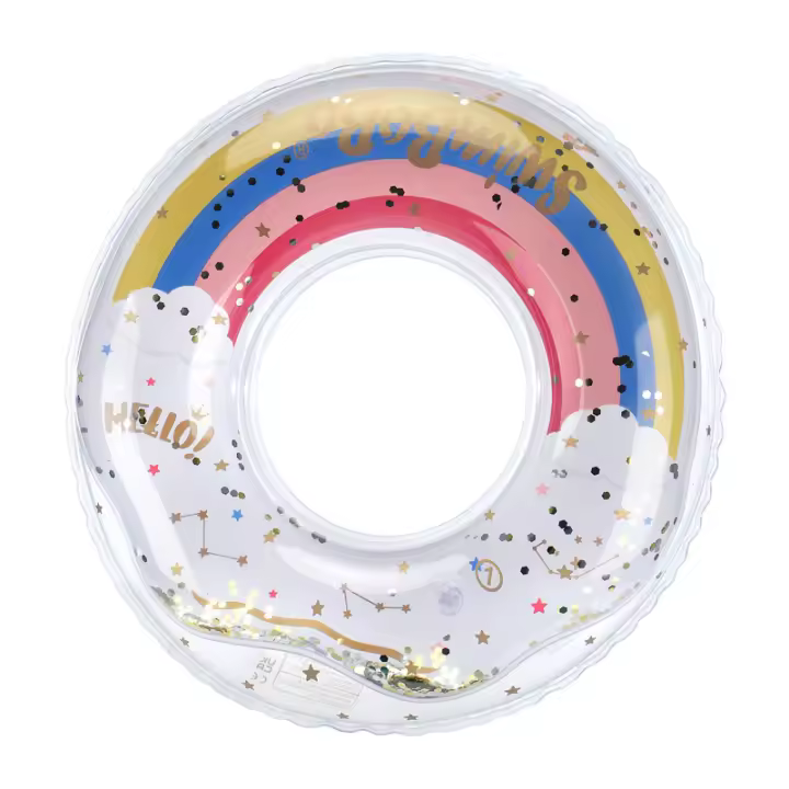 Anillo de natación inflable de agua de verano de PVC transparente para niños con lentejuelas, anillo de natación redondo con lentejuelas, anillo de asiento, salvavidas MOV - 1