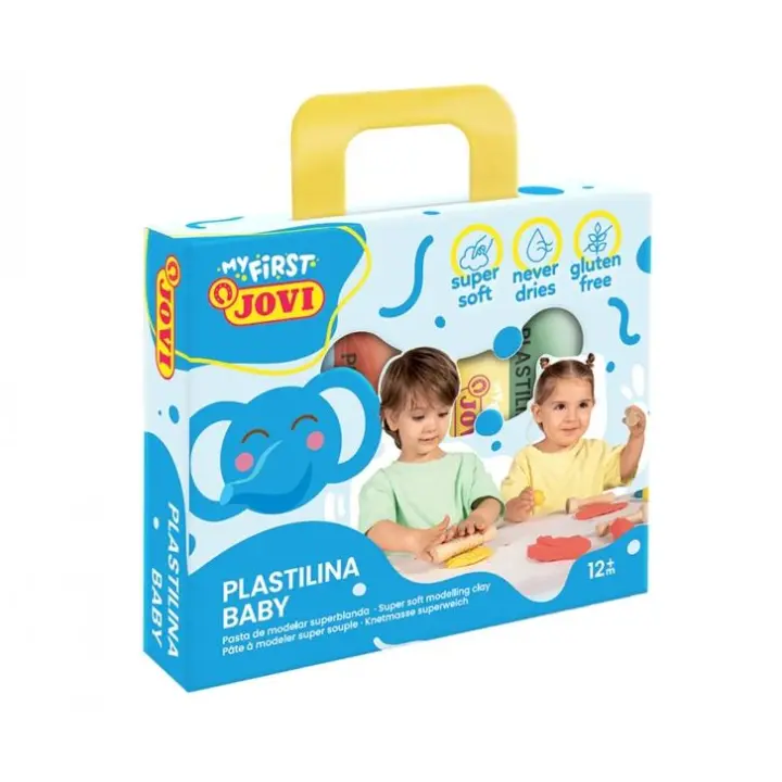 Jovi my first plastilina estuche de 4 pastillas de plastilina 38gr - super blanda - estimula creatividad y sensibilidad tactil - fortalece musculos de manos y dedos - colores surtidos - 1
