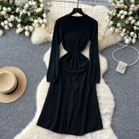 Vestido Rosa Francés De Estilo Simple Para Damas Con Cuello En V Manga Larga Sólido Suave Ajustado Casual De Otoño Vestido Largo De Hogar - details 6