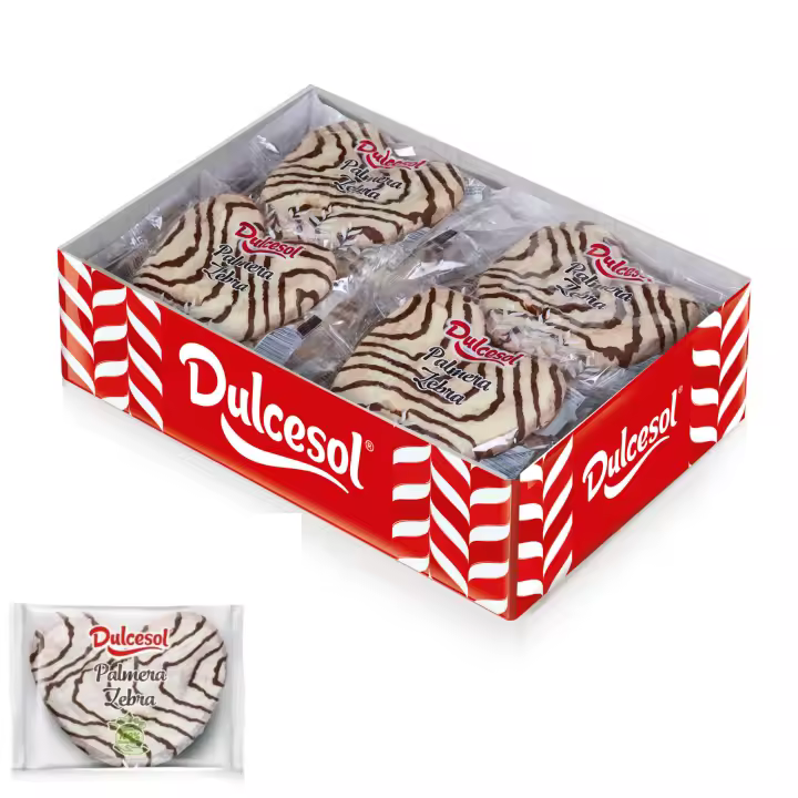 Palmeras Gigantes de Chocolate Dulcesol - 30 Palmeras Hojaldre Chocolate Gigantes o 24 Palmeras Zebra con Chocolate Blanco - Envueltas Individualmente - Caja 2 kg - 1