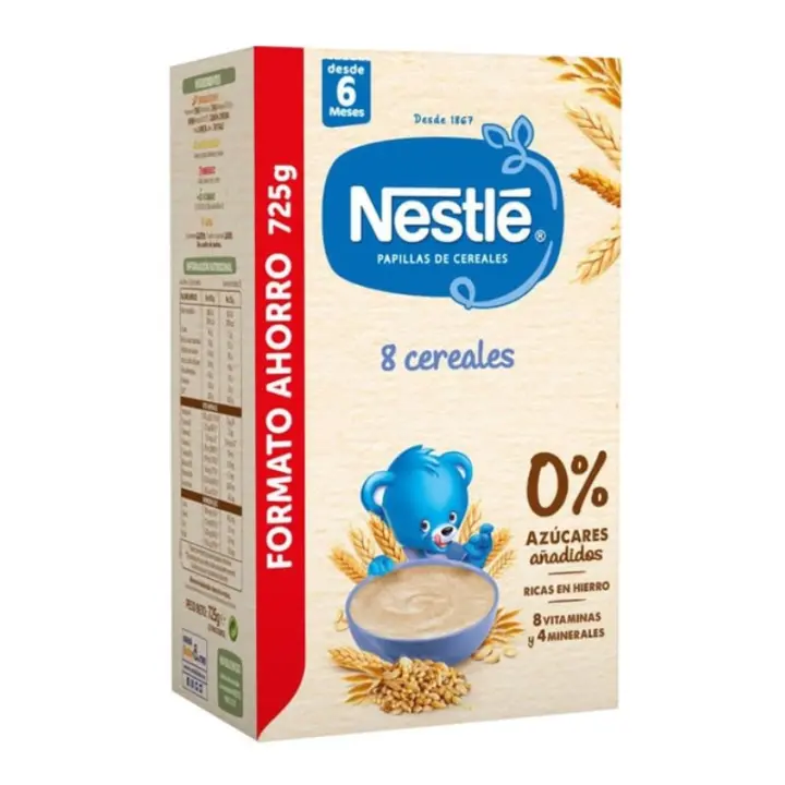 NESTLÉ Papilla 8 Cereales +6 meses 0% Azúcares Añadidos 725g ✅ Entrega 24/72h - 1