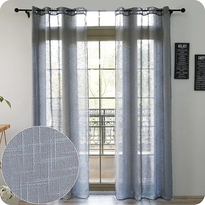 TODOBIEN STORE - Cortina translucida para Salon y Dormitorio - Visillo Efecto Lino 2 Paneles de 140 x 260 cm - Visillo para Ventana con Ojales Moderno - Visillo - 1