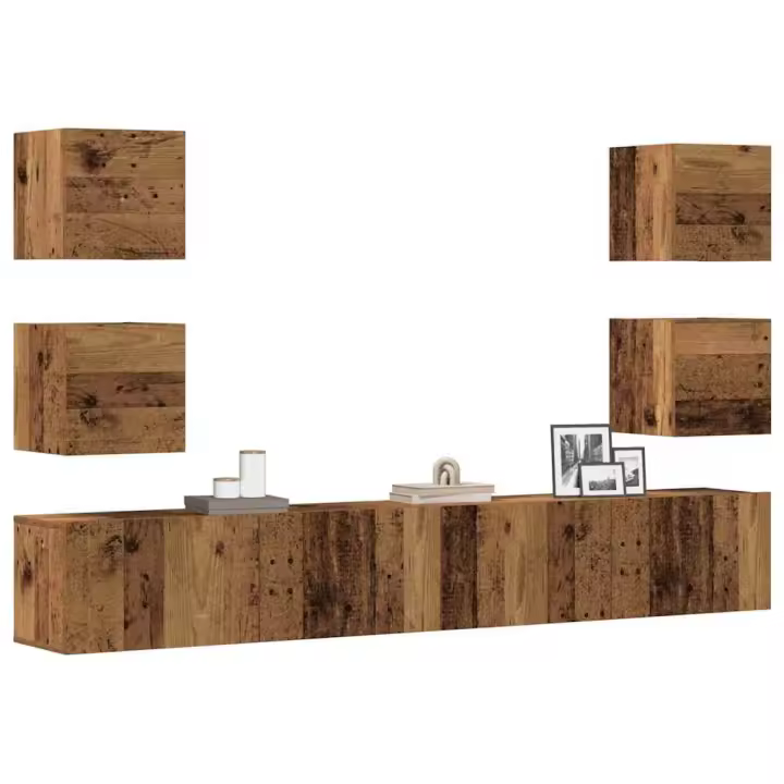 vidaXL Muebles de TV de pared 6 uds madera vieja madera de ingeniería - 1