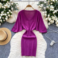 Nuevo Verano 2025 Vestido Corto De Mujer En Negro Con Manga Batwing Suave Y Elástico Estilo Bandage Casual Silueta Bodycon - details 6