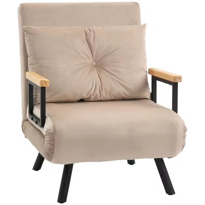 Sofá Cama Reclinable Abatible en Terciopelo Beige | Funcion Cama de Invitados | Respaldo Ajustable | Dimensiones 63x73x81 cm | Ideal para Salón - 1