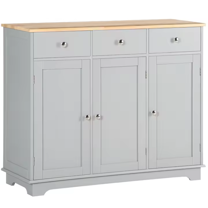 HOMCOM Aparador de Cocina con 3 Cajones 3 Puertas y Estantes Ajustables Mueble Auxiliar de Almacenaje para Comedor Salón Estilo Moderno Antivuelco 101x40x85 cm - 1