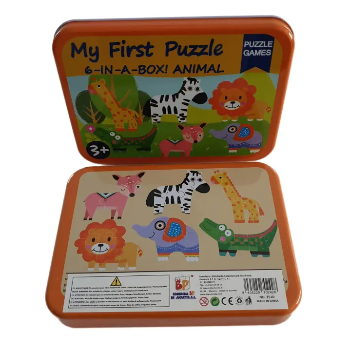PUZLES MÚLTIPLES 6 EN 1: ANIMALES DE LA SELVA 3 a 6pcs/puzle (CAJA METÁLICA) - 1