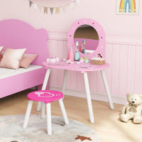 AIYAPLAY Tocador Infantil con Taburete y Espejo, Tocador para Niñas con Dibujos de Corazones, Mesa de Maquillaje para Niños y Niñas de 3-6 Años, Rosa - details 1