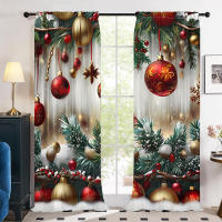 2 Piezas Cortinas De Navidad Con Hojas Verdes De Pino -30% Blackout Adecuadas Para Sala De Estar Dormitorio Cocina Decoración Del Hogar - details 8