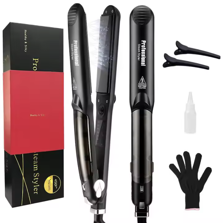 Plancha de pelo a vapor para mujer, herramientas de alisado y plancha plana de cerámica antiescaldado para el hogar - 1