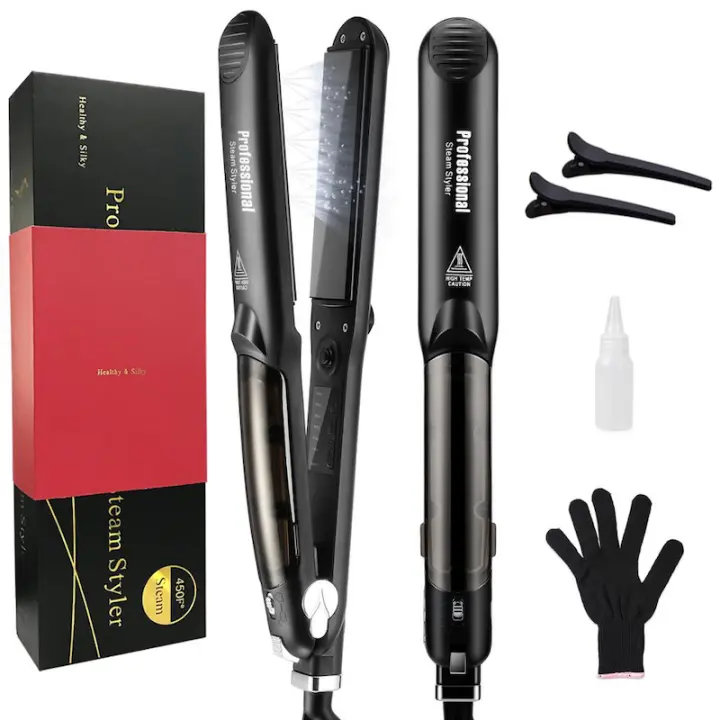 Plancha de pelo a vapor para mujer, herramientas de alisado y plancha plana de cerámica antiescaldado para el hogar - 1