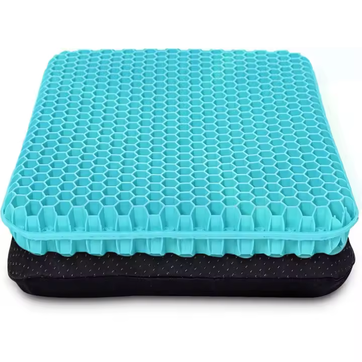 Cojín de asiento de gel grueso con funda antideslizante, transpirable, diseño de panal, absorbe los puntos de presión para coche, silla de oficina, silla de ruedas (azul leche) - 1