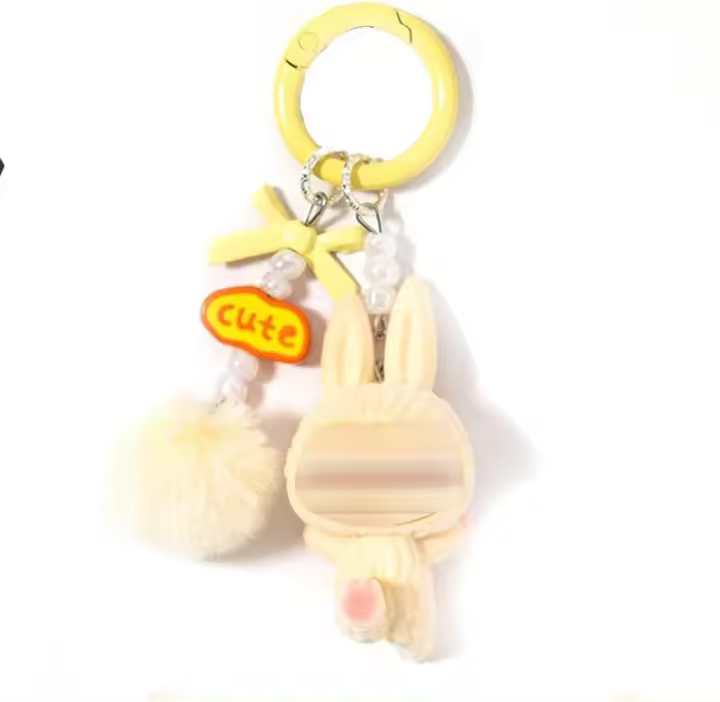 Mini llavero Lbubu, lindo accesorio de dibujos animados Lbubu, colgante de muñeca kawaii con pompones, abalorio para bolso, regalo para mujer - 1