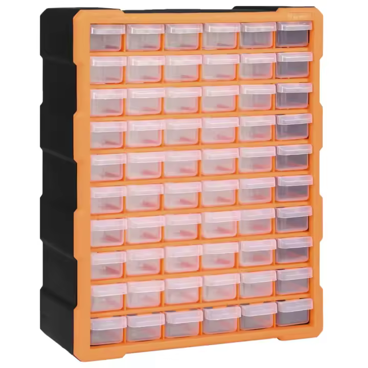 vidaXL Organizador Multicajones con 60 Cajones Herramientas Armario Taller Color Naranja y negro,  Gris, y mas - 1