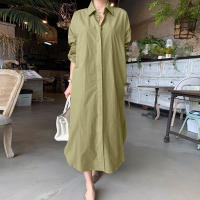 Vestido De Mujer Verano 2024 Estilo Casual Color Sólido Cuello Volteado Botones Solas Talla Grande Longitud Pierna Completa Polyester - details 4