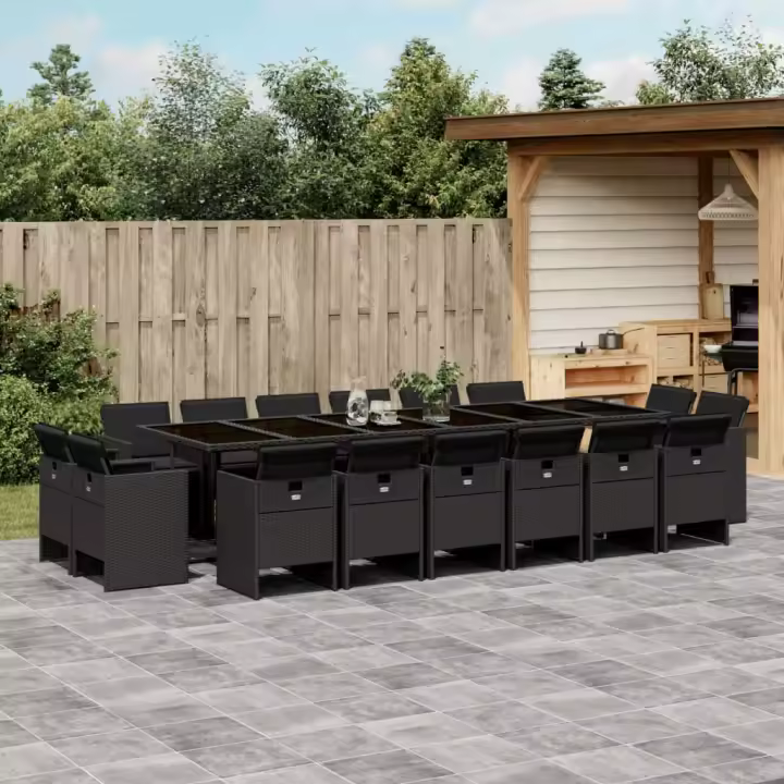 vidaXL Set de muebles jardín 17 pzas con cojines ratán sintético negro - 1