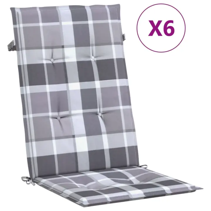 Cojín Silla Jardín respaldo alto 6 UDS Cuadros gris 120x50x3 cm - 1