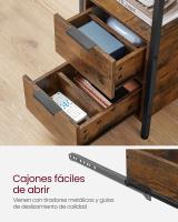 Mesa auxiliar multifuncional con multienchufe, diseño compacto con 2 cajones, ideal como mesita de noche, almacenamiento adicional para salón y dormitorio, disponible en gris ahumado o marrón rústico - details 4
