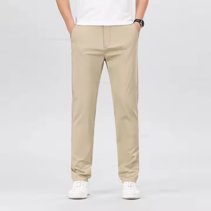 Pantalones Casuales Para Hombre De Algodón Puro Cintura Elástica Estilo Clásico Color Sólido Negra Caqui Gris Pantalones Rectos Para Negocios Cuatro Estaciones - 1