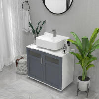 kleankin Mueble para Debajo del Lavabo Armario de Baño Bajo Lavabo con 2 Puertas de Vidrio Templado y Estante Ajustable 69x35x59 cm Blanco y Gris - details 6