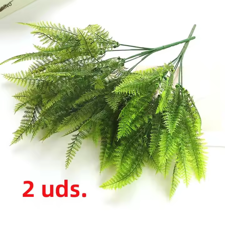 Planta Artificial DIY Con 7 Ramas Y 49 Hojas De Plástico Verde Falso Para Decoración De Navidad En Casa Y Mesas - 1