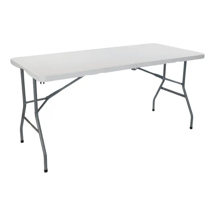 Mesa Catering Plegable Rectangular Portatil Blanca 150 cm | O91 | Mesa Multiusos: Camping, Eventos en Espacios Exteriores o Interiores | Mesa Resina y Patas Acero | 2-4 Personas y Carga de 150kg - 1