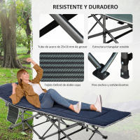 Outsunny Cama de Camping Plegable Cama de Acampada con Cojín Almohada Bolsillo Lateral Bolsa de Transporte y Marco de Acero Carga 150 kg para Playa Senderismo 188x64,5x53 cm Azul - details 4