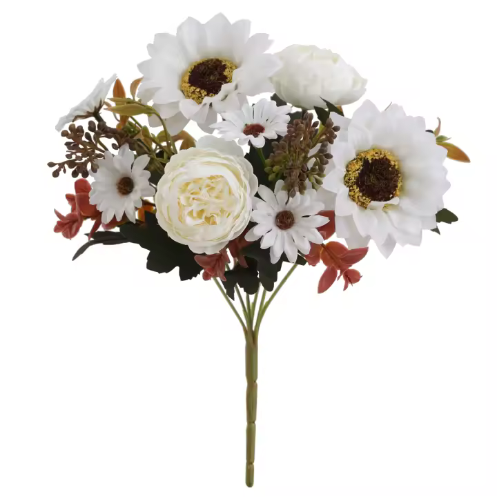 1/4Pcs Flores Artificiales De Girasoles Y Peonías Decoración De Otoño Y Verano Faux Silk Bouquet De Flores Para El Hogar - 1