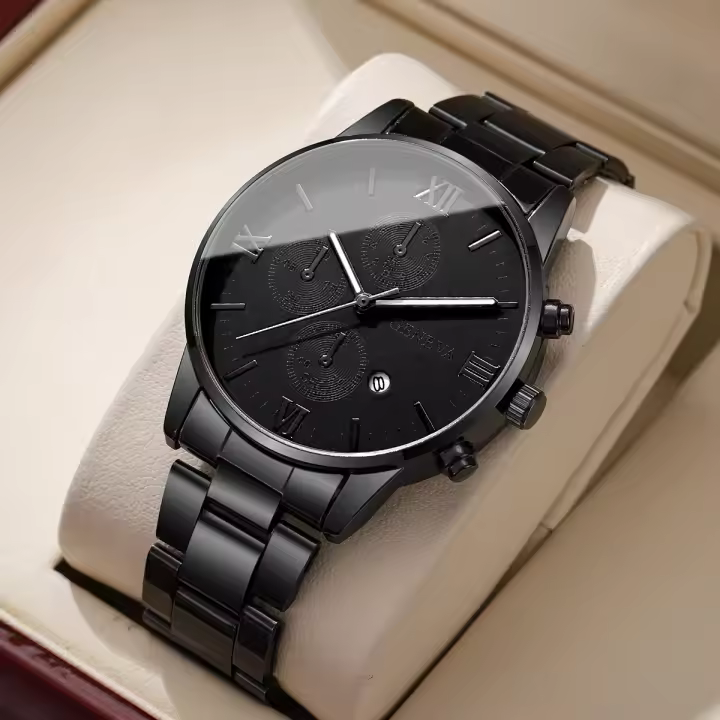 Reloj De Pulsera De Lujo Para Hombre Calendario Moda Roma Dial Cuarzo Sin Caja Material De Correa De Aleación Estilo Casual - 1
