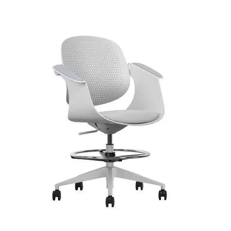 Cromad - Silla Ergonómica de Trabajo - Regulable 0.78m - Respaldo Inclinable - Reposapies Galvanizado - Blanco - 1