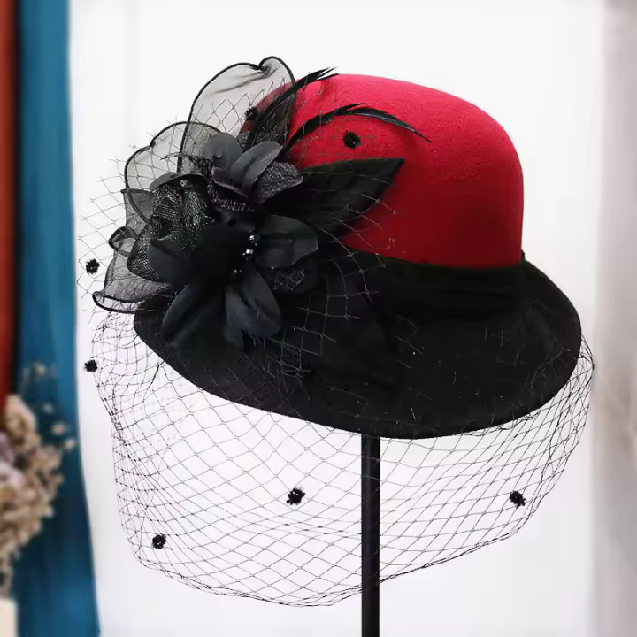 Sombrero Trilby Floral Para Mujer Estilo Británico Hepburn Moda Francesa Invierno Caliente Casual Fiesta Capa De Lana - 1