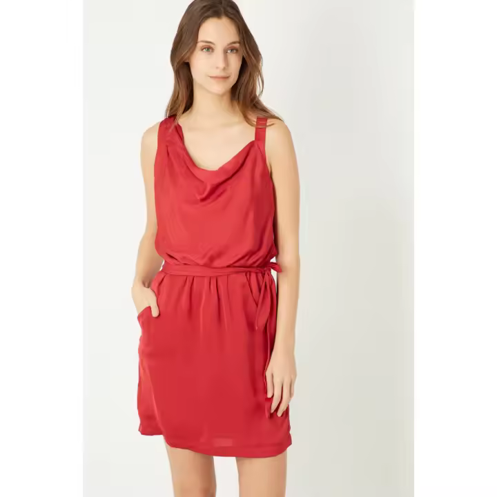 Vestido LOVE & MONEY satinado de tirantes con cinturón - REF: C2285 - 1